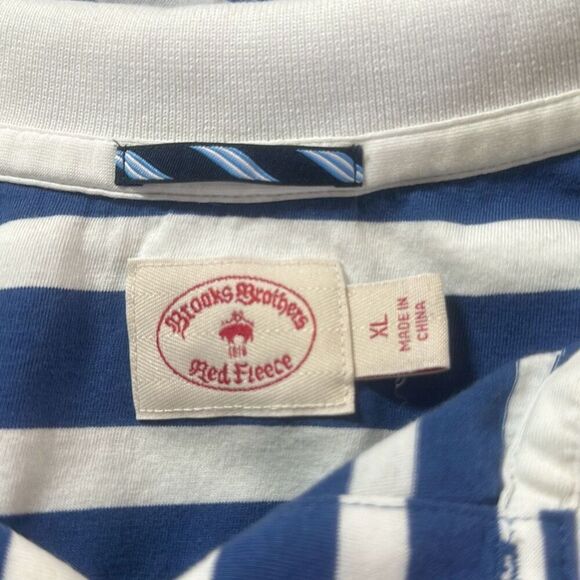Brooks Brothers Red Fleece Mens Blue White Striped Polo XL Short Sleeve LOOK - Picture 5 of 8